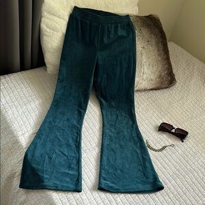 Charlotte Russe Y2k Green velour pull on track High rise bell bottom pants S​​